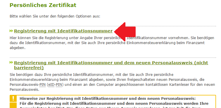 Registrierung zur Elster Steuererklärung