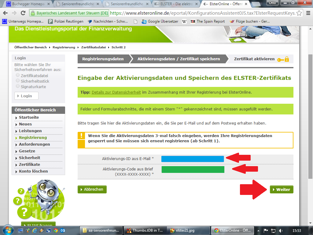 Registrierung zur Elster Steuererklärung