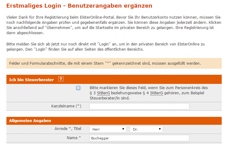 Registrierung zur Elster Steuererklärung