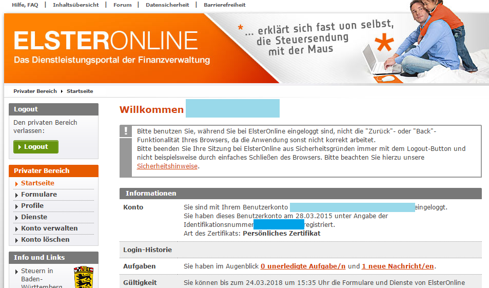 Registrierung zur Elster Steuererklärung